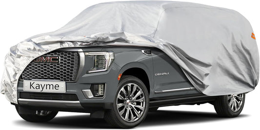 Kayme 6 Layers SUV Car Cover Custom Fit for GMC Yukon (1995-2025) Waterproof All Weather for Automobiles, Outdoor Full Cover Rain Sun UV Protection.Silver