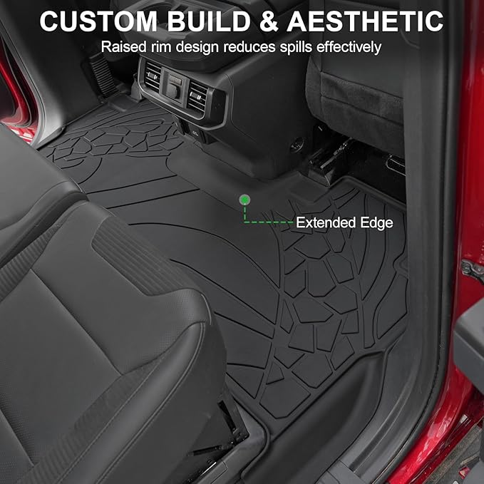 Floor Mats for Ford F-150 2015-2025 | F150 Lightning 2022-2025 SuperCrew (Rear w/Fold Flat Storage) Carpet Floor All Weather TPE Car Liners Truck Front and 2nd Row Door Guards Accessories