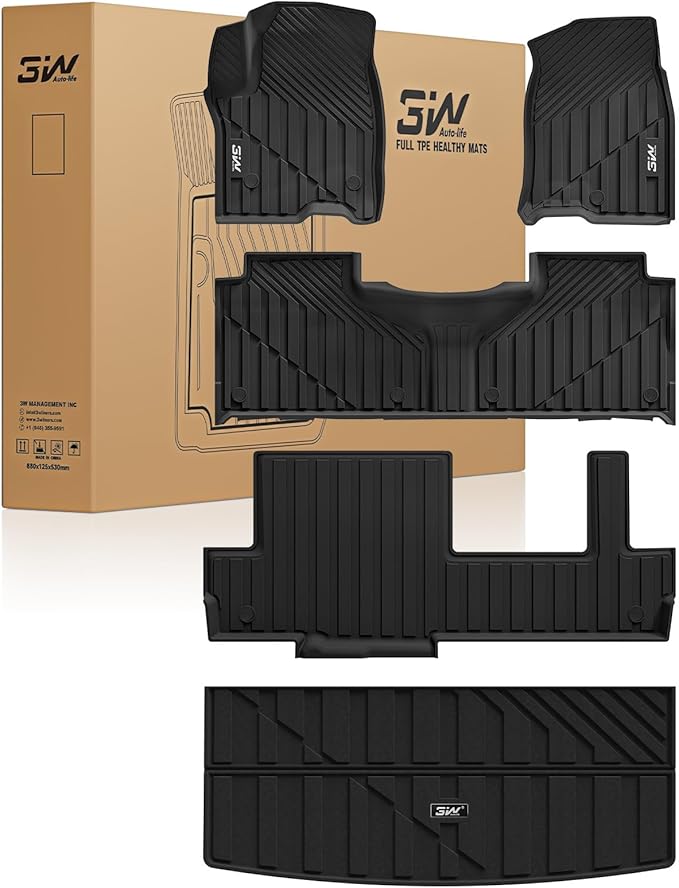 3W Floor Mats & Cargo Liner for 2021-2025 Chevrolet Tahoe/GMC Yukon (Only for 8 Seats, Not for XL), All Weather Protection Anti-Slip & Durable TPE Full Set Liners Automotive Accessories