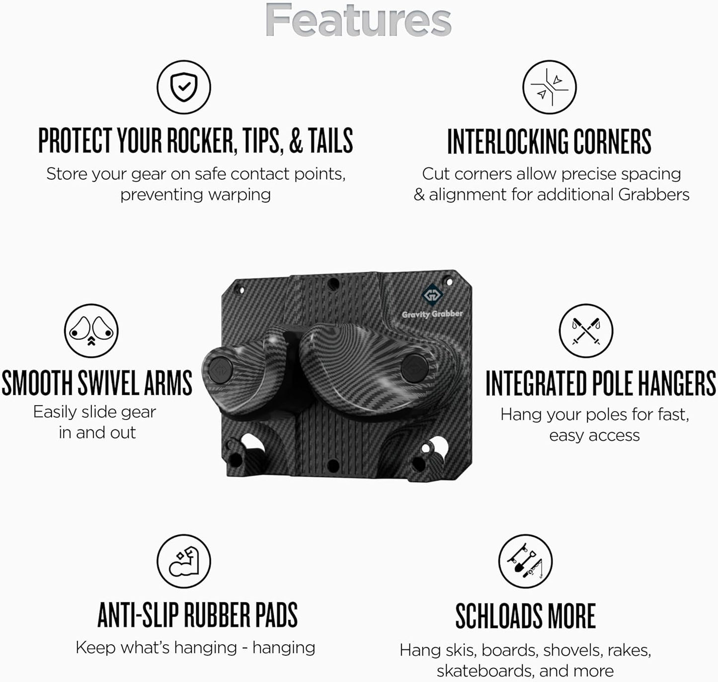 Ultimate Ski & Snowboard Wall Rack | Secure, Non-Slip Storage | Fits Any Ski/Board | Garage Organization | Ski Storage Rack | Snowboard Storage Rack | Winter Gear Organizer | 2 Pck