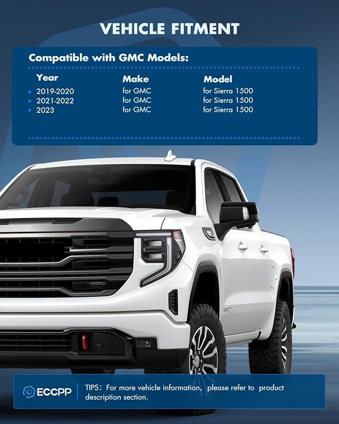 ECCPP Towing Mirrors Tow Mirrors Compatible With 2019-2023 For Gmc For Serria 1500 Left Right Side With Power Heated Turn Signal On Cover Puddle Light Blind Spot Light Temp Sensor Black Texture