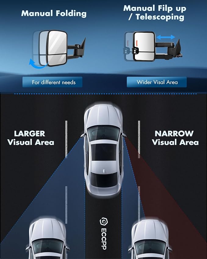 ECCPP Towing Mirrors Fit For 1988-1998 For Chevy For C/K Pickup For Suburban With Left Right Side With Power Heated Turn Signal Light Clearance light Arrow Turn Signal Back up lamp