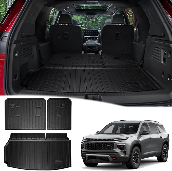 AUXKO All Weather Cargo Mats & Backrest Mat Fit for 2025 2024 Chevrolet Chevy Traverse (7&8 Seat Not for Limited) TPE Back Seat Protector Liner Accessory Odorless Black