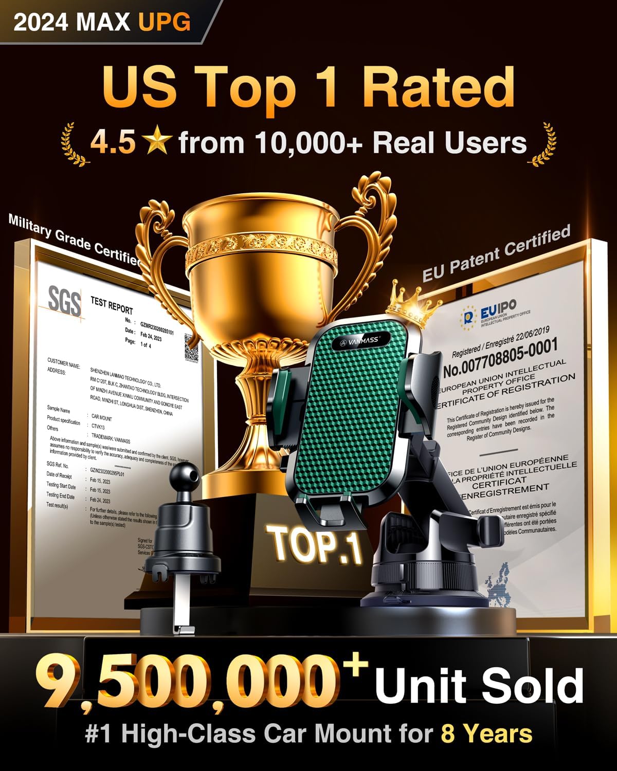 VANMASS [True Military-Grade] Car Phone Holder [Strongest Suction & Clip] Cell Phone Mount for Dashboard Windshield Vent Truck Accessories Cradle Dash Stand for iPhone 15 14 13 12 Android,Green