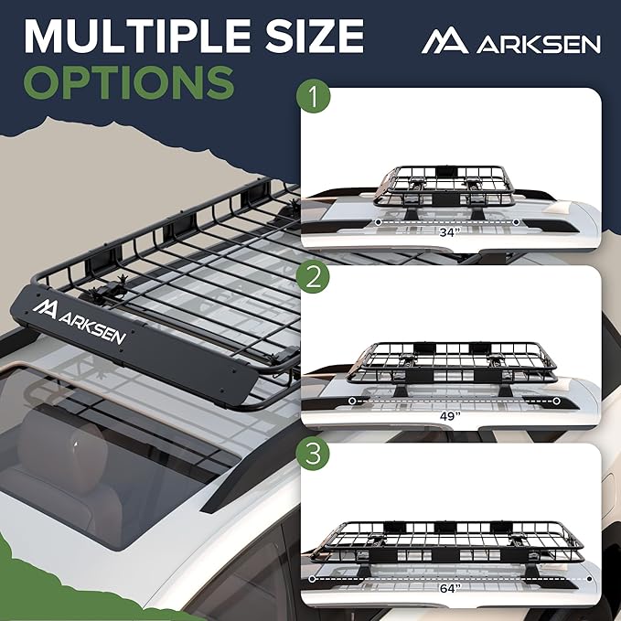 ARKSEN 64 x 39 x 4 Inch Upgrade Universal Roof Rack with Waterproof Bag, Cargo Net, 2 Ratchet Straps - 150Lbs Capacity Heavy Duty Rooftop Cargo Carrier with Extension for Car, SUV & Pickup