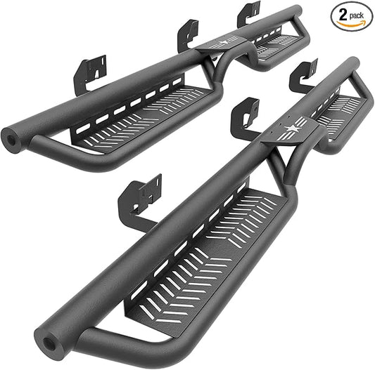 Crew Cab Running Boards Side Steps Compatible with 2009-2014 Ford F150 F-150 SuperCrew Cab Super Duty, Two Stairs Design Side Rail Nerf Bar Rock Sliders (4 Full Size Doors, Star Logo)