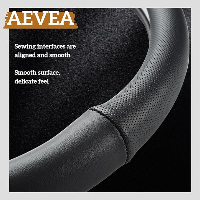 Cowhide Steering Wheel Cover Heat Resistant Anti-Slip Car Wheel Wrap Compatible with Most Makes and Models of Cars and Trucks with 14.5 to 15 Inch Steering Wheel (Black-1)