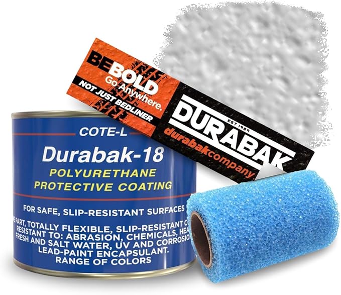 Durabak-18 Textured Truck Bed Liner Quart KIT - Roll On Coating | DIY Custom Coat for Bedliner and Undercoating, Auto Body, Automotive Rust Proofing, Boat Repair (Quart, Light Gray)