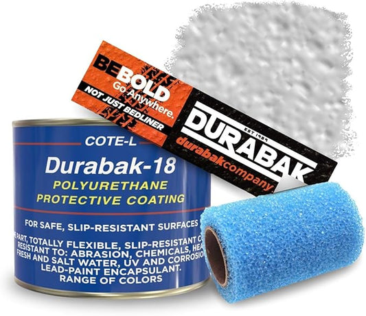 Durabak-18 Textured Truck Bed Liner Quart KIT - Roll On Coating | DIY Custom Coat for Bedliner and Undercoating, Auto Body, Automotive Rust Proofing, Boat Repair (Quart, Light Gray)