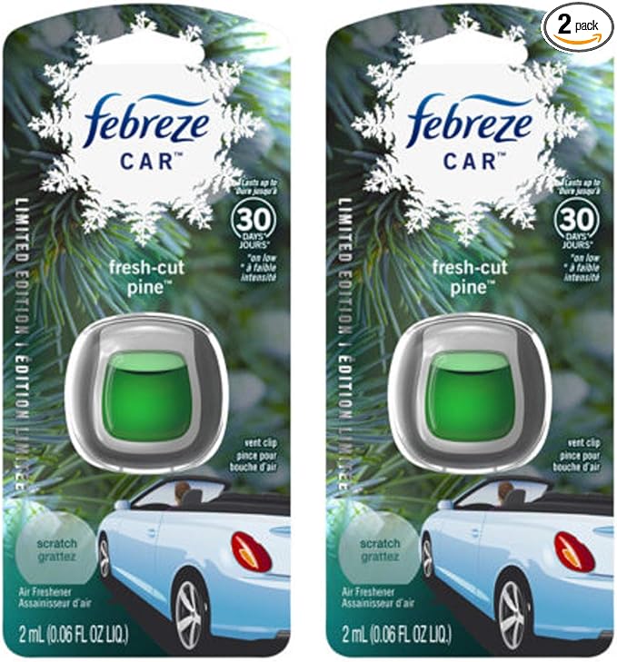 Febreze Car Vent Clip Air Freshener - Fresh-Cut Pine - Holiday Collection 2017 - Net Wt. 0.06 FL OZ (2 mL) Per Vent Clip - Pack of 2 Vent Clips