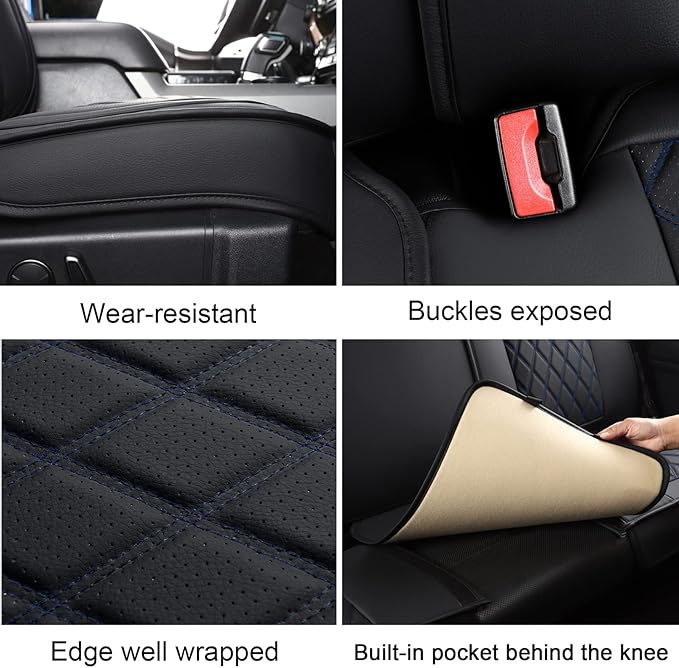 MIROZO Seat Covers Full Set, Car Seat Covers Blue Faux Leather Seat Covers Automotive Seat Covers Car Seat Protector for SUV Pick-up Truck Sedan,Driver Seat Cover Universal Fit (Black and Blue)