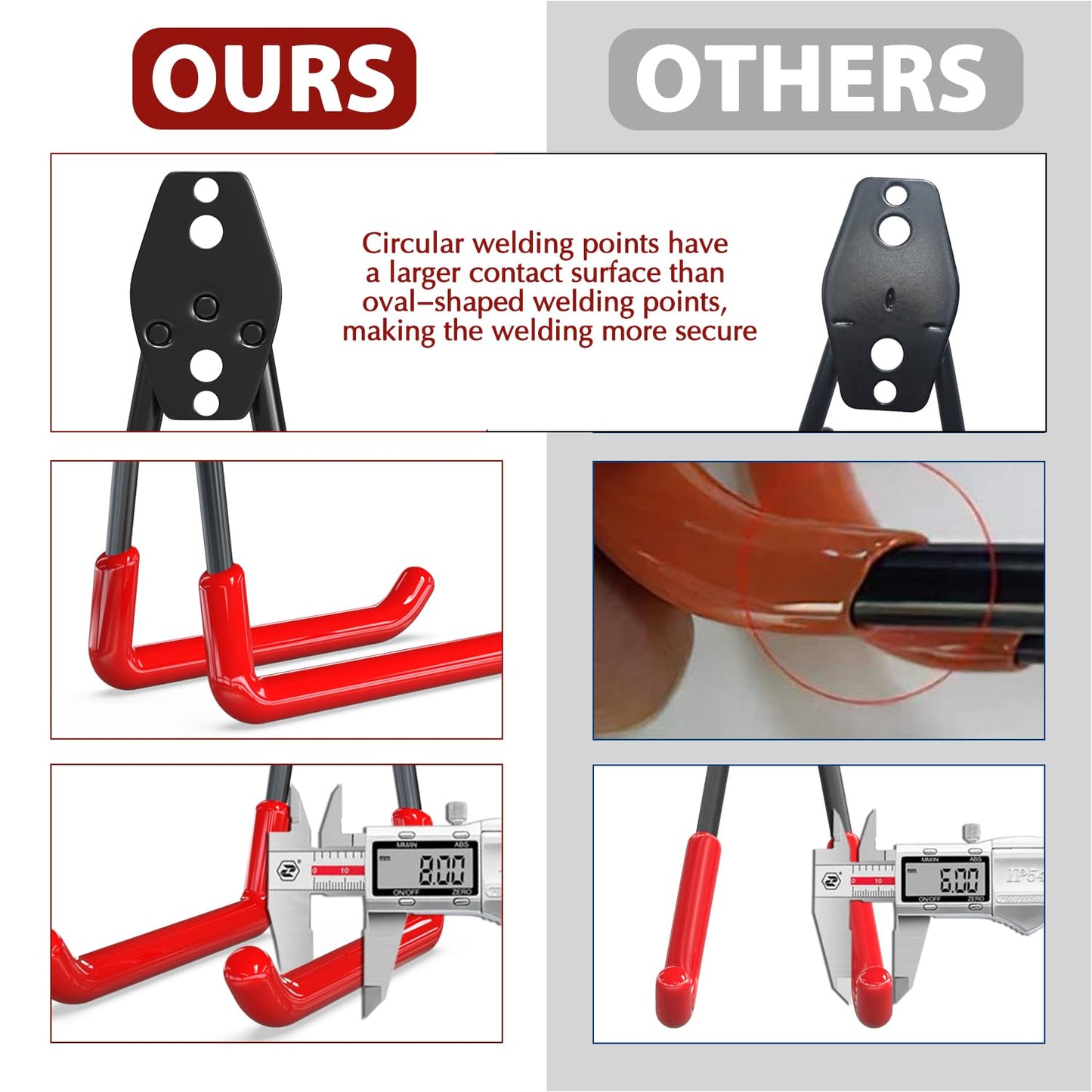 3-H Garage Wall Hooks 42 Pack, Heavy Duty Garage Hooks with Extra Welding Spots, Wall Mount Storage Organizer for Hanging Garden Lawn Tools, Ladder, Bike, WeedEater, Chair, Shovel, Blower (Red)