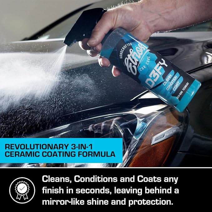 Ethos Defy - 3 in 1 Ceramic Coating - Waterless Car Wash Spray & Wax - Car Wax Rnseless Wash - Hydrophobic Top Coat - Polish & Polymer Paint Sealant Protection - with Insta-Bond Technology