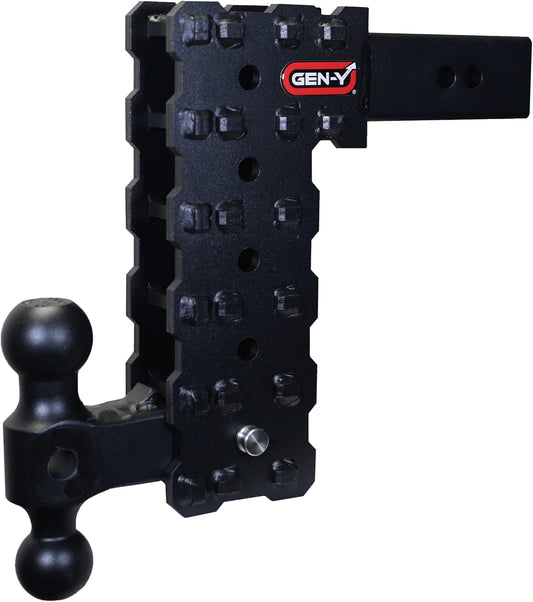 GEN-Y Hitch Solid Shank Adjustable Tow Hitch with Dual-Ball for 2.5" Receiver - 10" Drop - 16,000 LB Towing Capacity - 1,600 LB Tongue Weight - Black