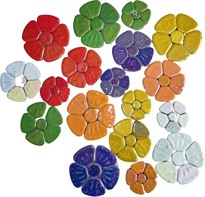 1.1LB Random Iridescent Leaves Ceramics Mosaic Tiles, Making Creative 3 Size Ceramic Mosaic Pieces for DIY Craft,Flowerpots, Vases, Cups, Garden Decor Mosaic Making Supplies (Flowers + Leaves)