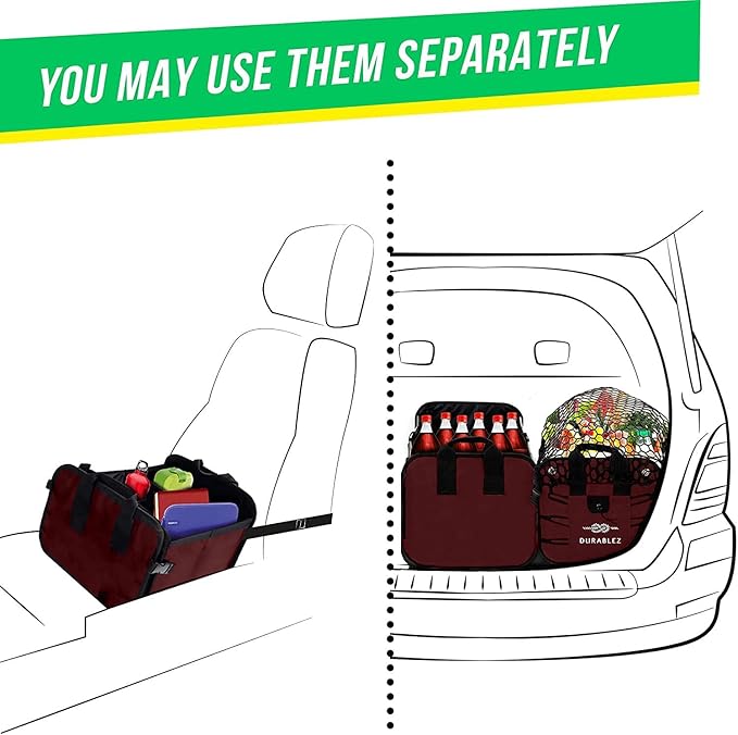 Extra Large Car Trunk Organizer for SUV - Trunk Storage - Modular Configurable Detachable Collapsible - Minivan Truck Sedan Van - 4 Compartment XXL, Cherry