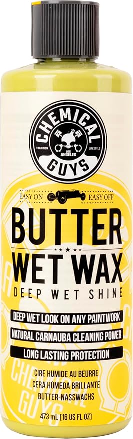 Chemical Guys Butter Wet Wax - Deep Wet Shine Car Wax for Cars, Trucks, SUVs, RVs, and More, Easy On/Off Liquid Formula, Banana Scent - 16 oz