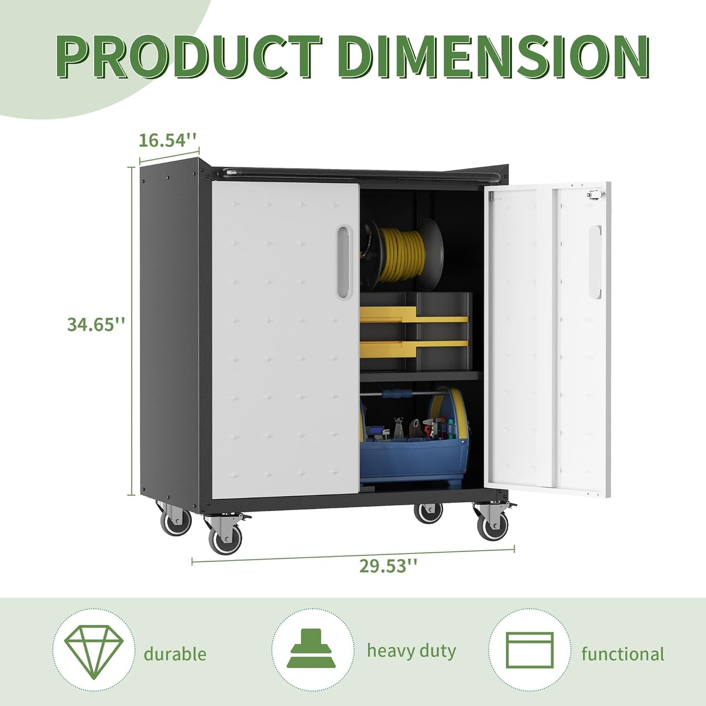 Metal Garage Storage Cabinet with Wheels,Locking Rolling Tool Cabinet with Drawers and Shelves for Home, Office, Garage & Workshop