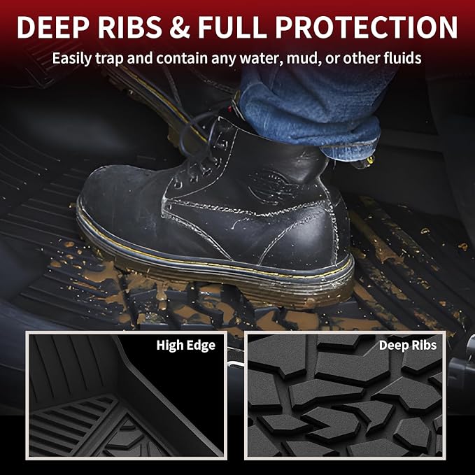 LASFIT Floor Mats for Ford Maverick 2025 2024 2023 2022 (Hybrid Models Only) All Weather Car Mats TPE Truck Liners Vehicle Accessories for Ford Maverick - 1st & 2nd Row, Black