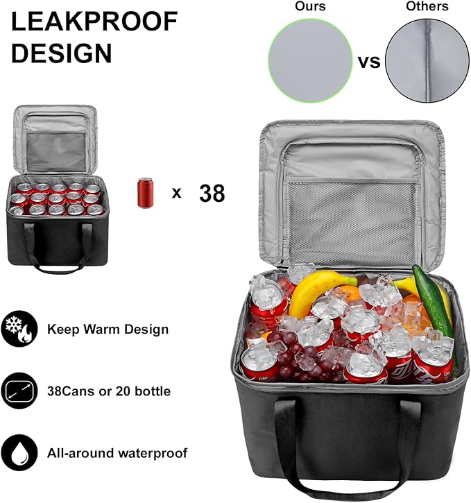 Car Trunk Organizer and Storage with Lid & Removable Leakproof Cooler Bag, Car Accessories 6 Removable Dividers for Custom Space, Collapsible Large Trunk Organizers Interior for SUV Sendan with Cover