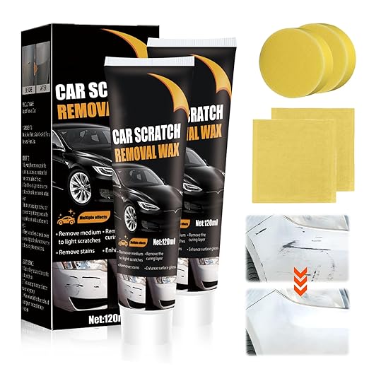 Scratch Remover for Vehicles, New Car Scratch Remover for Deep Scratches, Car Scratch Repair Paste, Cars Paint Scratch Repair Polishing Wax with Wipe & Sponge for Cars Vehicles Deep Scratches (2 PCS)