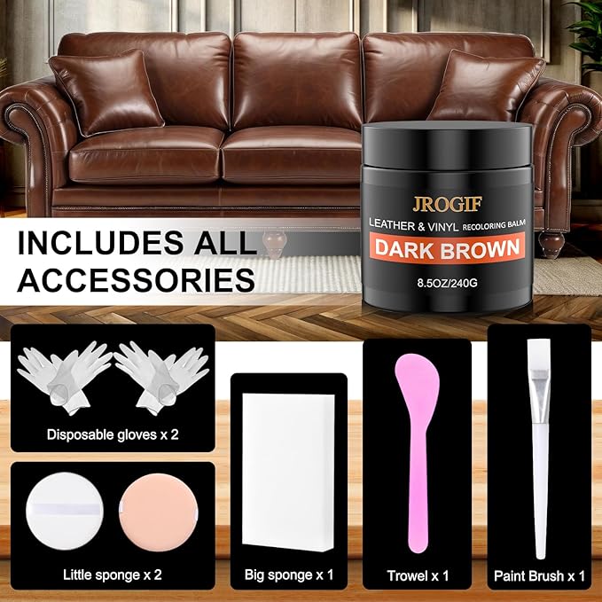 Leather Recoloring Balm, Leather Repair Kit for Furniture, Leather Dye, Leather Color Restorer for Couches, Leather Scratch Remover, Leather Paint for Furniture (Dark Brown)