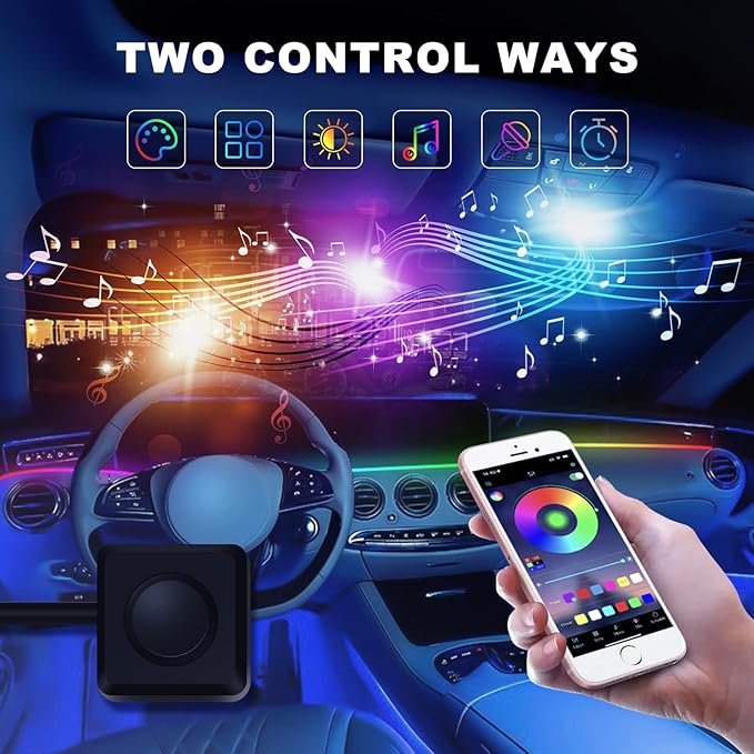 LED Acrylic Car Interior Lights, 18 in 1 Dreamcolor RGB Car Ambient Lighting Kit for Car Include 175-inch Fiber Optic Car Neon Lights String, Led for Footwell, Door Handle, Storage Box