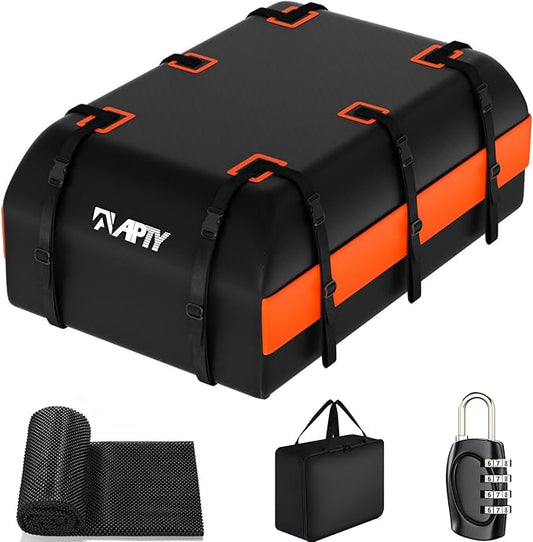 21 Cubic Feet Car Rooftop Cargo Bag Carrier, Soft Roof Top Luggage Bag for All Vechicles with/Without Rack - with Waterproof Zip, Anti-Slip Mat, Luggage Lock, Storage Bag, Door Hooks