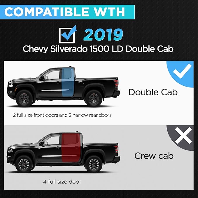 PZ Double Cab Drop Down Running Boards Compatible with 2019 Chevy Silverado 1500LD, Black Heavy Duty Carbon Steel Truck Side Steps Rails Nerf Bars