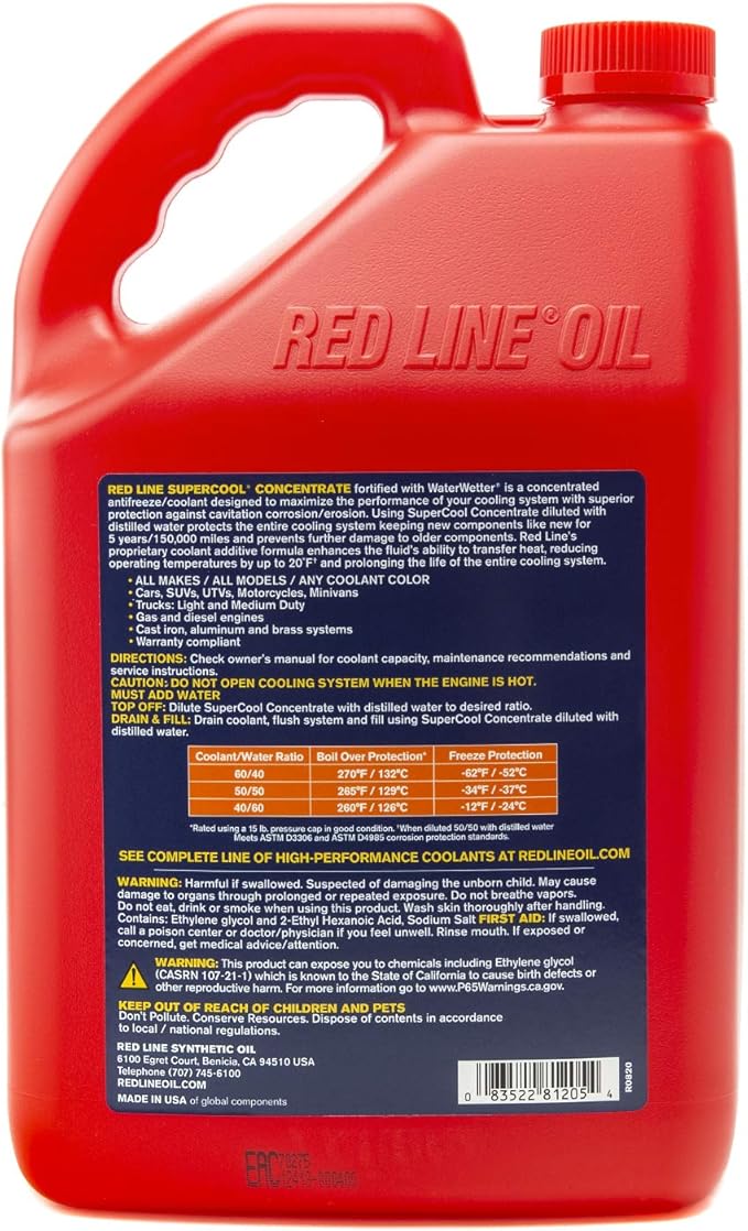 Red Line 81205 Supercool Concentrate Antifreeze/Coolant Fortified with WaterWetter, 1 Gallon (4)