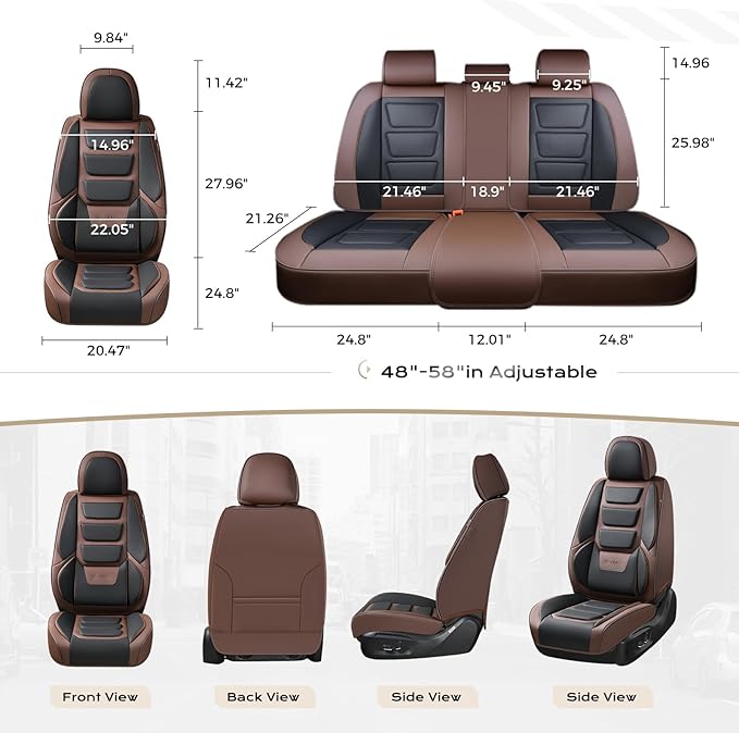 Coverado Car Seat Covers Full Set, Seat Covers for Cars, Front Seat Covers and Back Seat Cover Waterproof Leather Automotive Seat Cover, Universal Car Interior Protectors Cushion for Most Cars