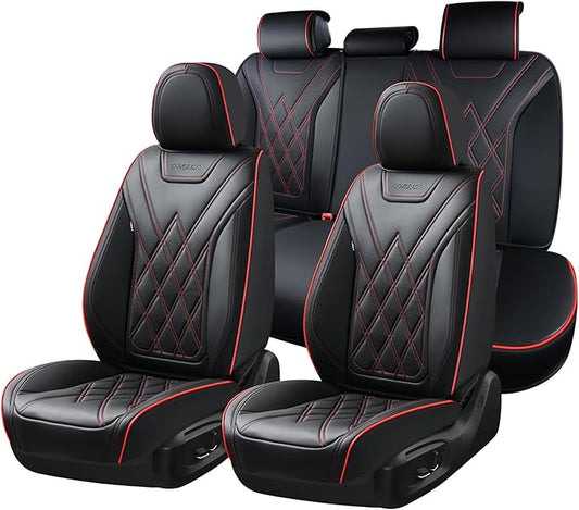 Coverado Car Seat Covers Full Set, Seat Covers for Cars, Waterproof Leather Automotive Seat Cover, Universal Car Interior Protectors Cushion for Most Cars