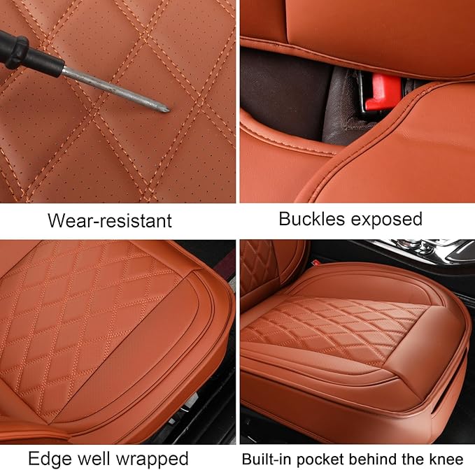 MIROZO Seat Covers Universal, Faux Leather Seat Cover Waterproof Seat Covers Full Set Automotive Seat Covers Car Seat Protector Vehicle Cushion Cover for Sedan, Truck and SUV (Full Set, Brown)
