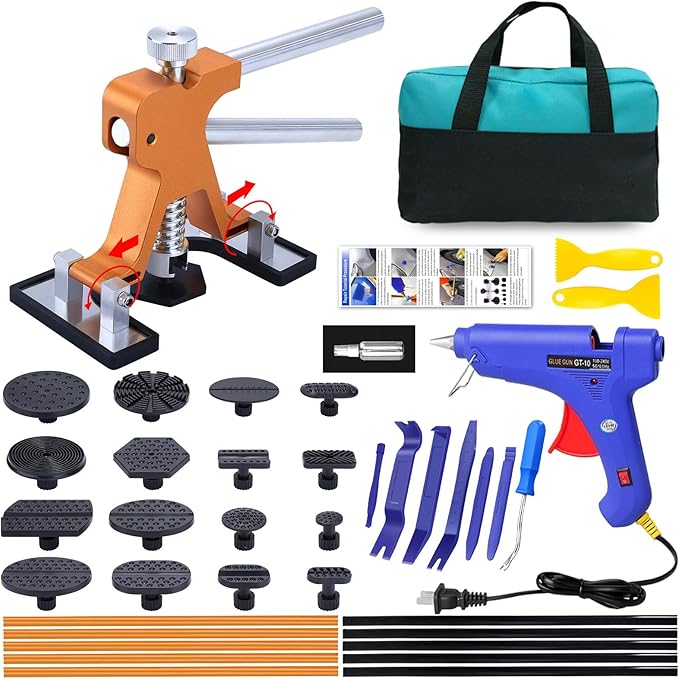 Dent Remover Tool for Car - Adjustable Width Paintless Dent Removal Kit with 100W Glue Gun for Hail Damage & Door Dings on Cars, Trucks & SUVs (Scratch-Free)