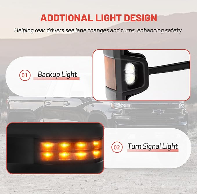 Towing Mirrors Compatible for 2007-2014 Chevy Silverado GMC Sierra 1500 2500 HD 3500 HD (2007 New Body Style ONLY)Suburban Yukon XL Power Heated Smoked Turn Signal Clearance Lamp Pair Set