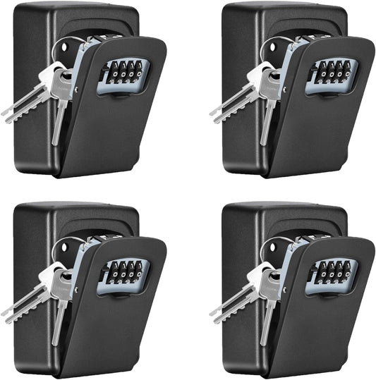 Key Lock Box Wall Mounted, Fayleeko 4 Digit Combination Lockbox for Outside, House Keys - 5 Keys Capacity, Key Safe Security Storage Lock Box for Indoor, Outdoor, Garage, Garden, Store (Black, 4Pack)