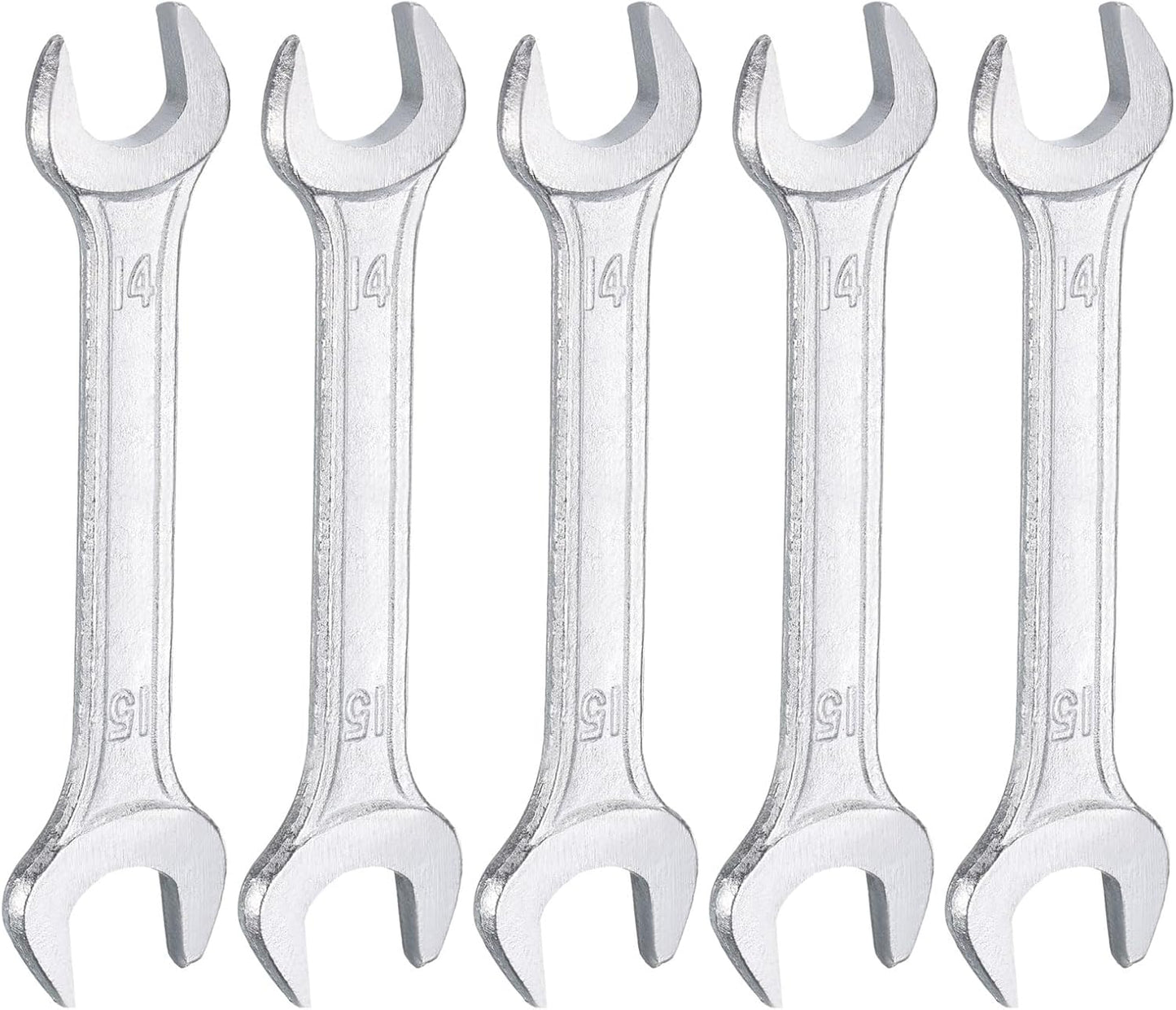 HARFINGTON 5pcs Double Open End Wrench 14mm x 15mm Metric 15 Degree Offset Angle Small Flat Head Wrench Galvanizing Open Ended Spanner for Automotive Repair Furniture Assembly