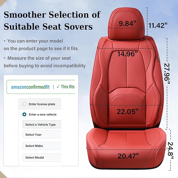 Coverado Car Seat Covers Full Set, Premium Nappa Leather Seat Covers for Car, Waterproof Car Seat Protector with Lumbar Support, Automotive Seat Covers Universal Fit for Most Cars SUV Truck, (Red)