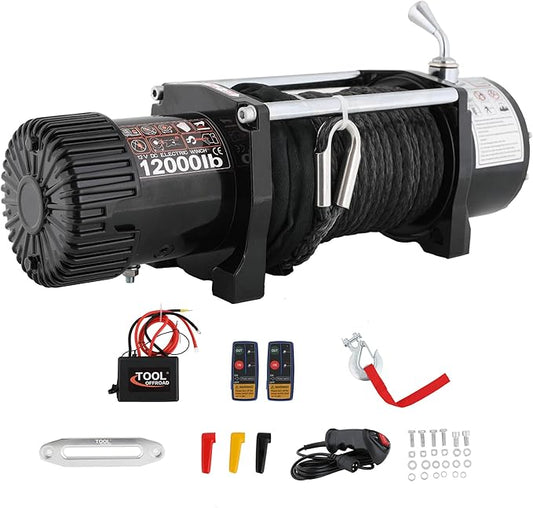 12000LBS Winch 12V Electric Winch Kit,Synthetic Rope Electric Winch for Jeep Truck SUV ATV UTV Off Road Trailer,with Wireless Remote for Trucks