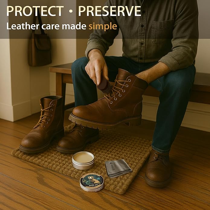 Mink Oil for Leather Boots, Leather Cleaner and Conditioner 3.53oz, All-Natural and Waterproof