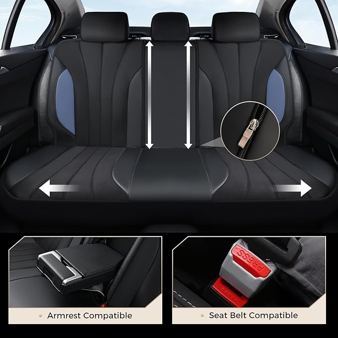 Coverado Seat Covers for Car, Leather Automotive Car Seat Covers 5 Seats, Mesh Breathable Auto Seat Protectors, Driver Seat Covers Universal Fit for SUV, Truck, Vans, Sedan