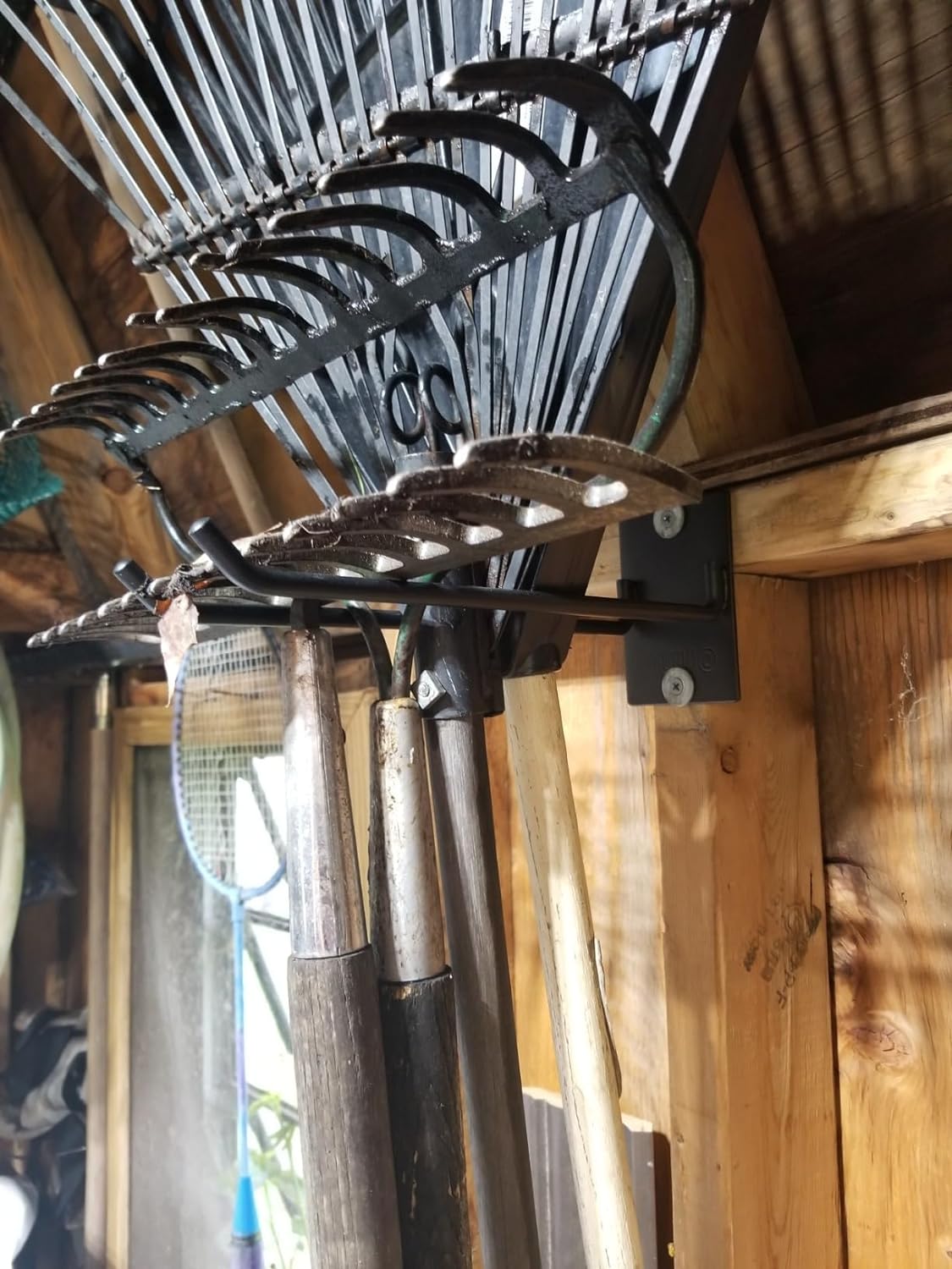 4 Pack Garage Storage Organizer for Tool Organization Heavy-Duty Solid Steel Wall Hanger for Garden Tools - Shovel Holder, Rake Broom Yard Wall Mount Hooks - Overhead Garage Storage Rack