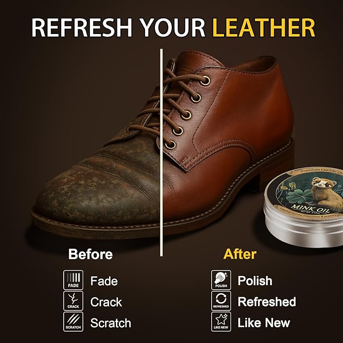Mink Oil for Leather Boots, Leather Cleaner and Conditioner 3.53oz, All-Natural and Waterproof