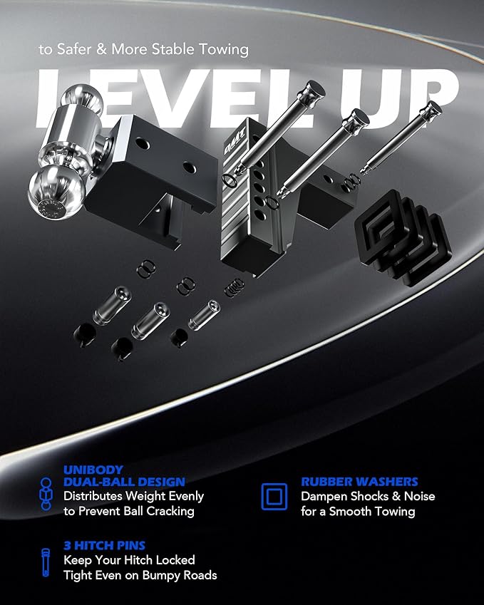 Orion Motor Tech Adjustable Trailer Hitch, Heavy Duty 2.5 inch Receiver Hitch, 6" Drop Hitch with 2" & 2-5/16" Balls, 360° Dual-Ball Mount with 18500lb Towing Capacity for Class IV & V, Gray