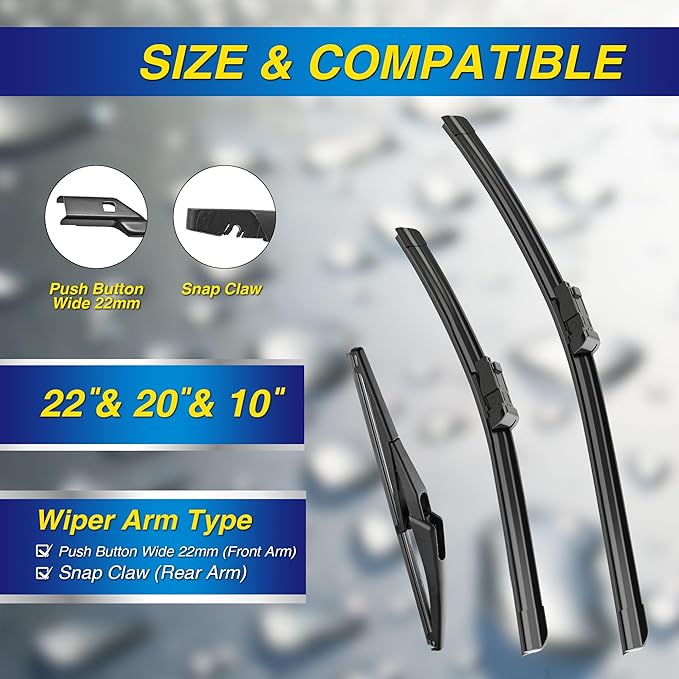 5 PLUS® Windshield Wiper Blades Replacement for 2023-2015 Jeep Renegade Windshield Wipers (Pack of 3), Automotive Replacement Windshield Wiper Blades For My Car Water Repellent-22"/20"/10"