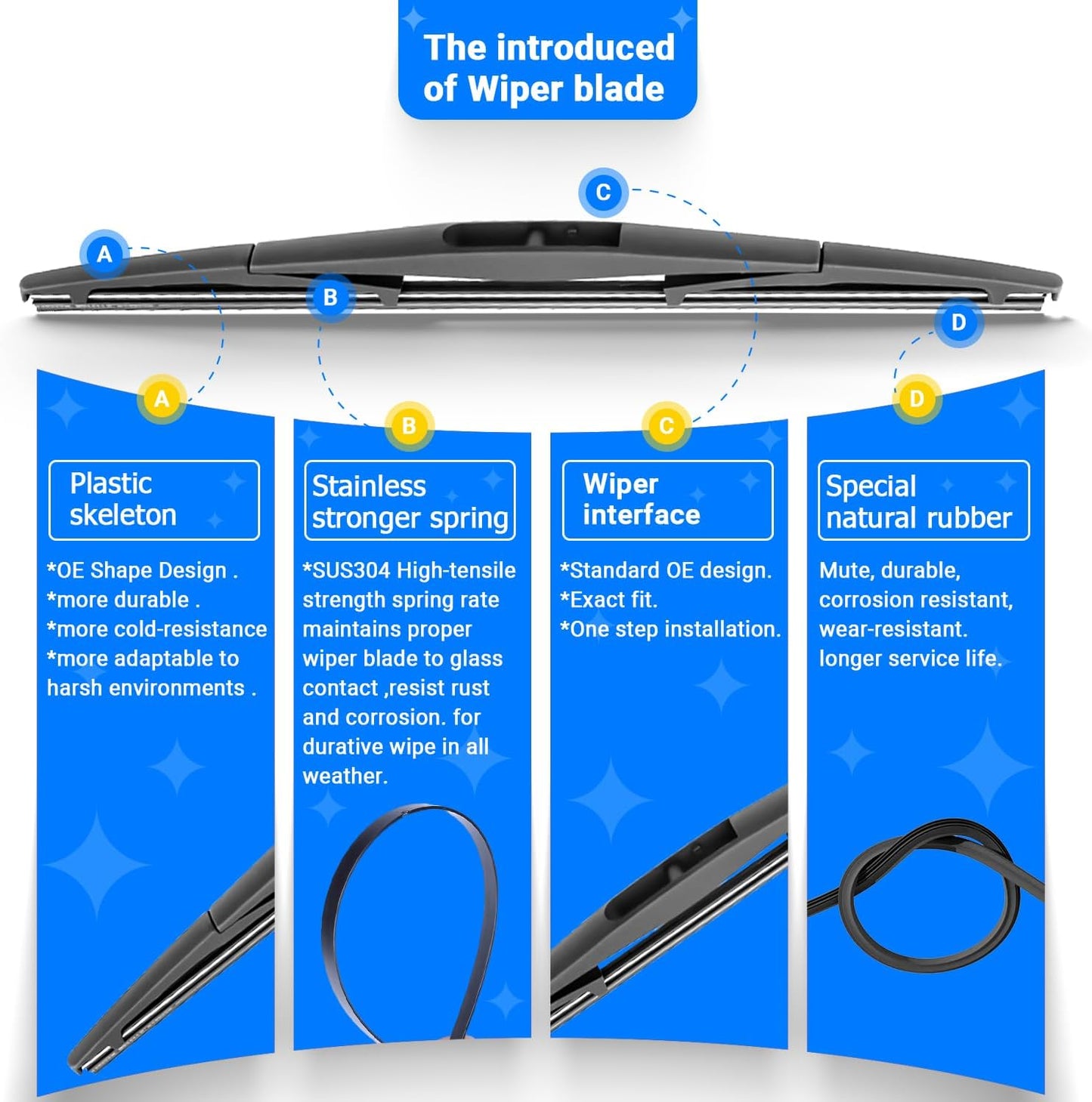 Windshield Wiper Blade Set Replacement for 2005-2022 Honda Odyssey Original Equipment Replacement Front Rear Wiper Blades-26"/22"/16" (Set of 3) U/J Hook