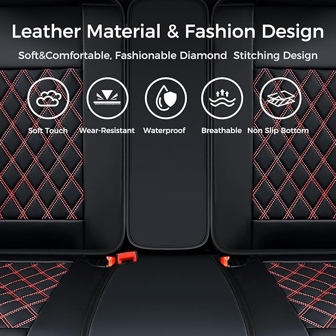 Huidasource Rear Seat Cover, Automotive Interior Car Back Seat Cover Protector Universal Fit for Most Cars Sedan SUV Pickup Truck, Back Seat Car Cover Fit for Altima Mazda Hyundai(Back Row/Black&Red)