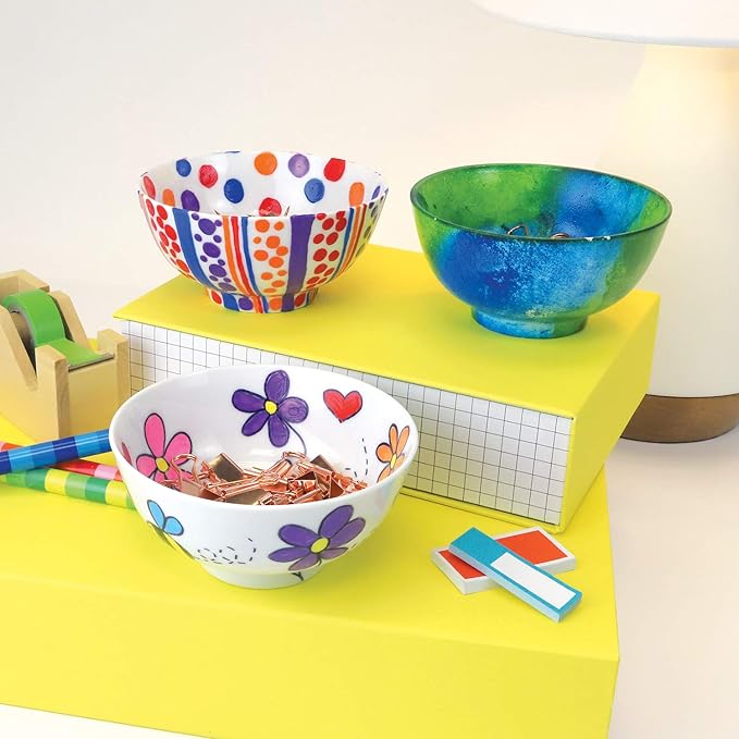 MindWare Paint Your Own Porcelain Bowls for Kids - DIY Craft Kit Makes 3 Bowls, Includes Paint and Brush