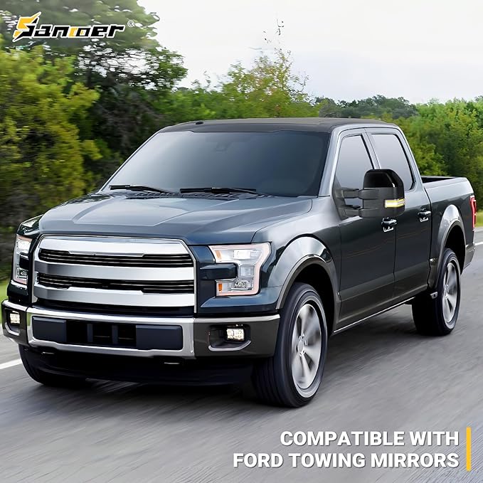 Towing Mirrors for 2015-2020 F150 Ford Tow Mirrors with Turn Signal & Running Light Heated Power Glass Temp Sensor Pair Set, Painted Black