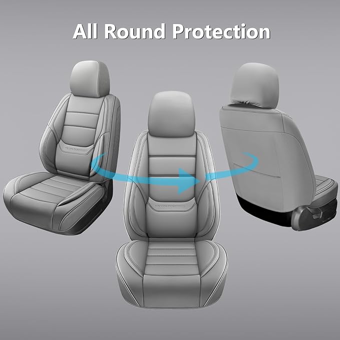 NS YOLO Leather Car Seat Covers Front Pair,Universal Fit for Most Cars,SUVs and Sedans,Waterproof Luxury Leatherette Cushions, 2 Car Seat Protectors (Grey, Front Pair-2 Seats(Driver and Passenger))